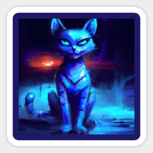 Futuristic Blue Cat Survived the Apocalypse Sticker